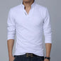 2023 T-Shirt Men Spring Cotton T Shirt Men Solid Color Tshirt Mandarin Collar Long Sleeve Top Men Brand Slim Fit Tee Shirts 5XL
