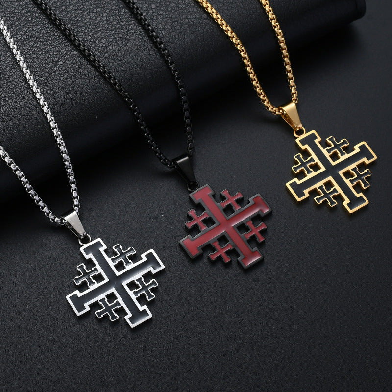 Fashion Cross Pendant JERUSALEM Necklaces for Men Stainless Steel Chain Religious Jewelry