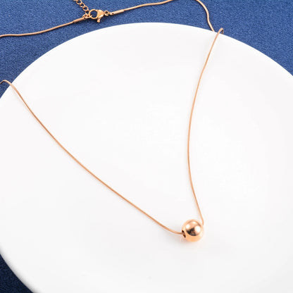 Rose Gold Color Plated Choker Stainless Steel Round Snake Chain Necklace with Big Bead Pendant and Extension for Women Girl