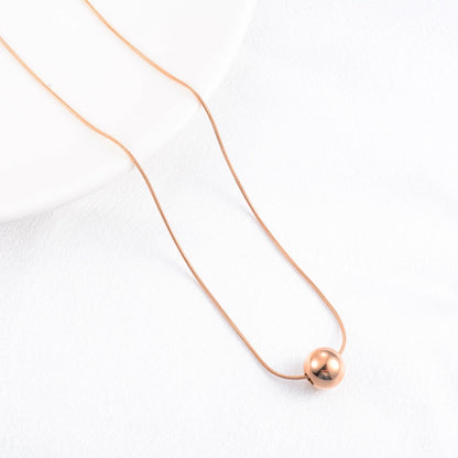 Rose Gold Color Plated Choker Stainless Steel Round Snake Chain Necklace with Big Bead Pendant and Extension for Women Girl