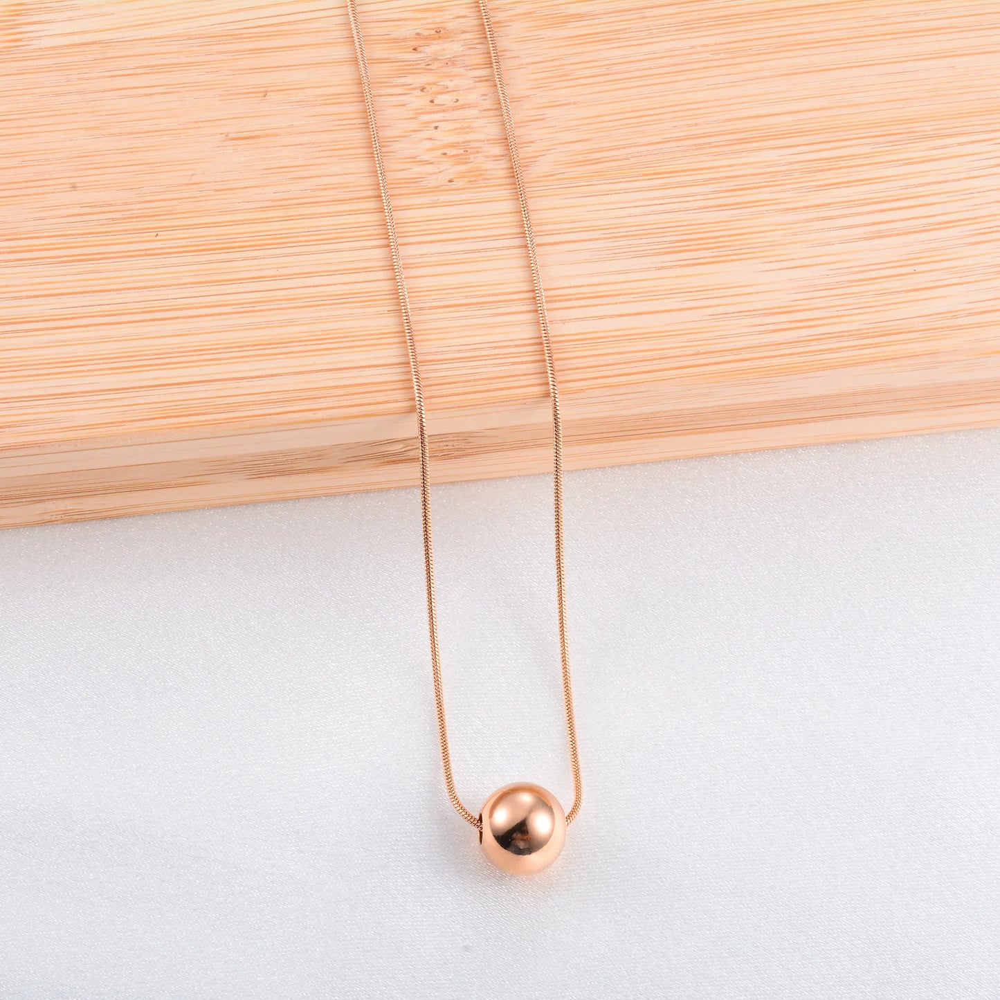 Rose Gold Color Plated Choker Stainless Steel Round Snake Chain Necklace with Big Bead Pendant and Extension for Women Girl