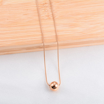 Rose Gold Color Plated Choker Stainless Steel Round Snake Chain Necklace with Big Bead Pendant and Extension for Women Girl