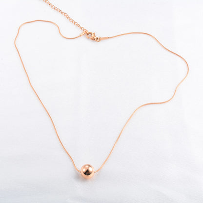 Rose Gold Color Plated Choker Stainless Steel Round Snake Chain Necklace with Big Bead Pendant and Extension for Women Girl
