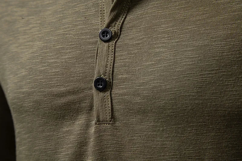 Autumn New Men's Cotton Button Long Sleeve  Henley Neck T-Shirt Casual Solid Color Breathable Versatile Fashion Slim T-Shirts