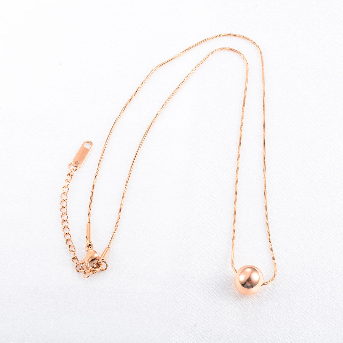 Rose Gold Color Plated Choker Stainless Steel Round Snake Chain Necklace with Big Bead Pendant and Extension for Women Girl