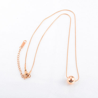 Rose Gold Color Plated Choker Stainless Steel Round Snake Chain Necklace with Big Bead Pendant and Extension for Women Girl