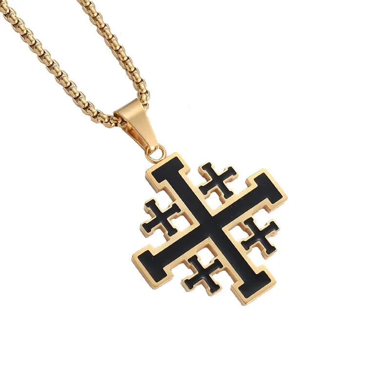 Fashion Cross Pendant JERUSALEM Necklaces for Men Stainless Steel Chain Religious Jewelry