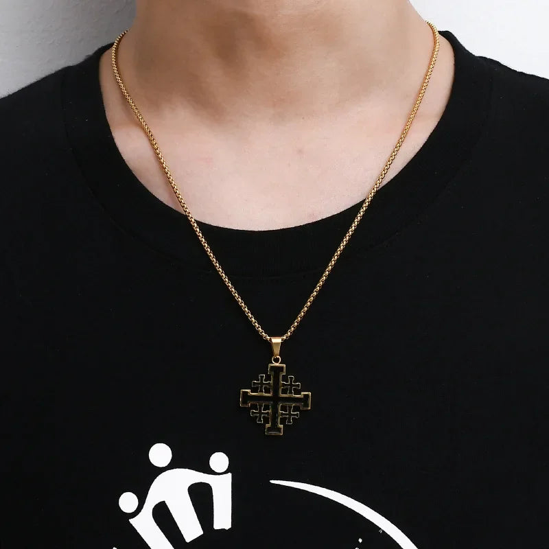 Fashion Cross Pendant JERUSALEM Necklaces for Men Stainless Steel Chain Religious Jewelry
