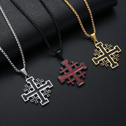 Fashion Cross Pendant JERUSALEM Necklaces for Men Stainless Steel Chain Religious Jewelry