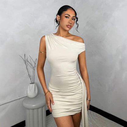 Tight Dress Asymmetric Frill Bandage
