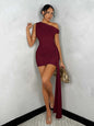 Tight Dress Asymmetric Frill Bandage